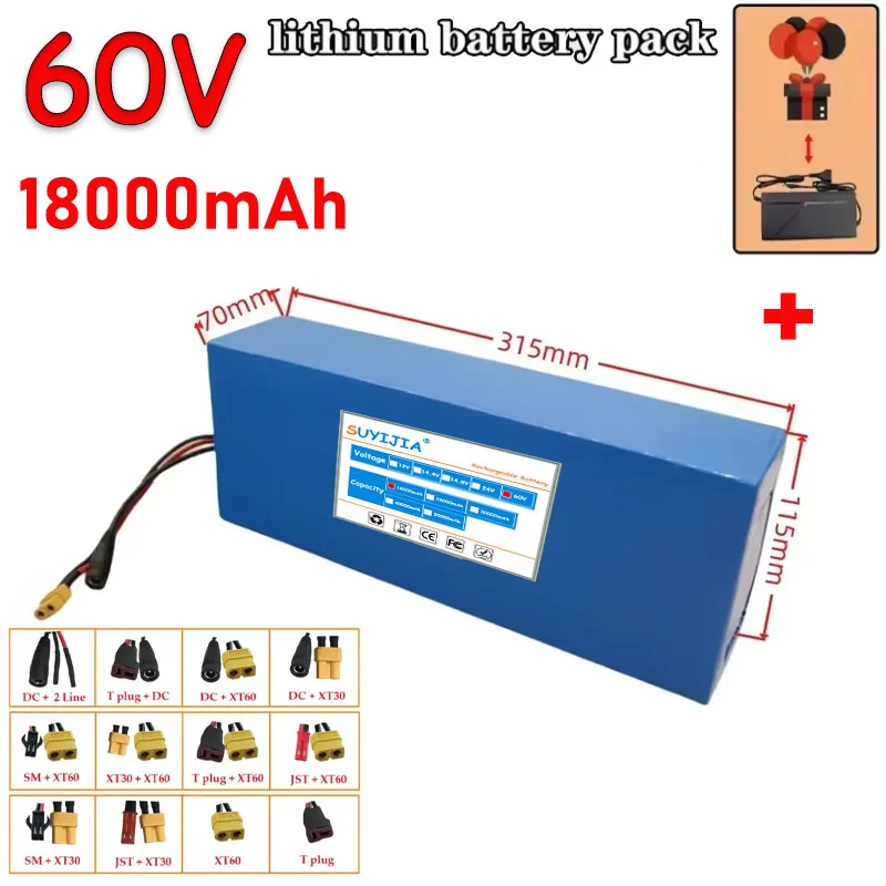 

Transport Rapide En Air Nouvelle Batterie Au Lithium18650 Pleine Capacité 60V18ah Batterie Au Lithium16S6P Adapté Pour 250-2000W