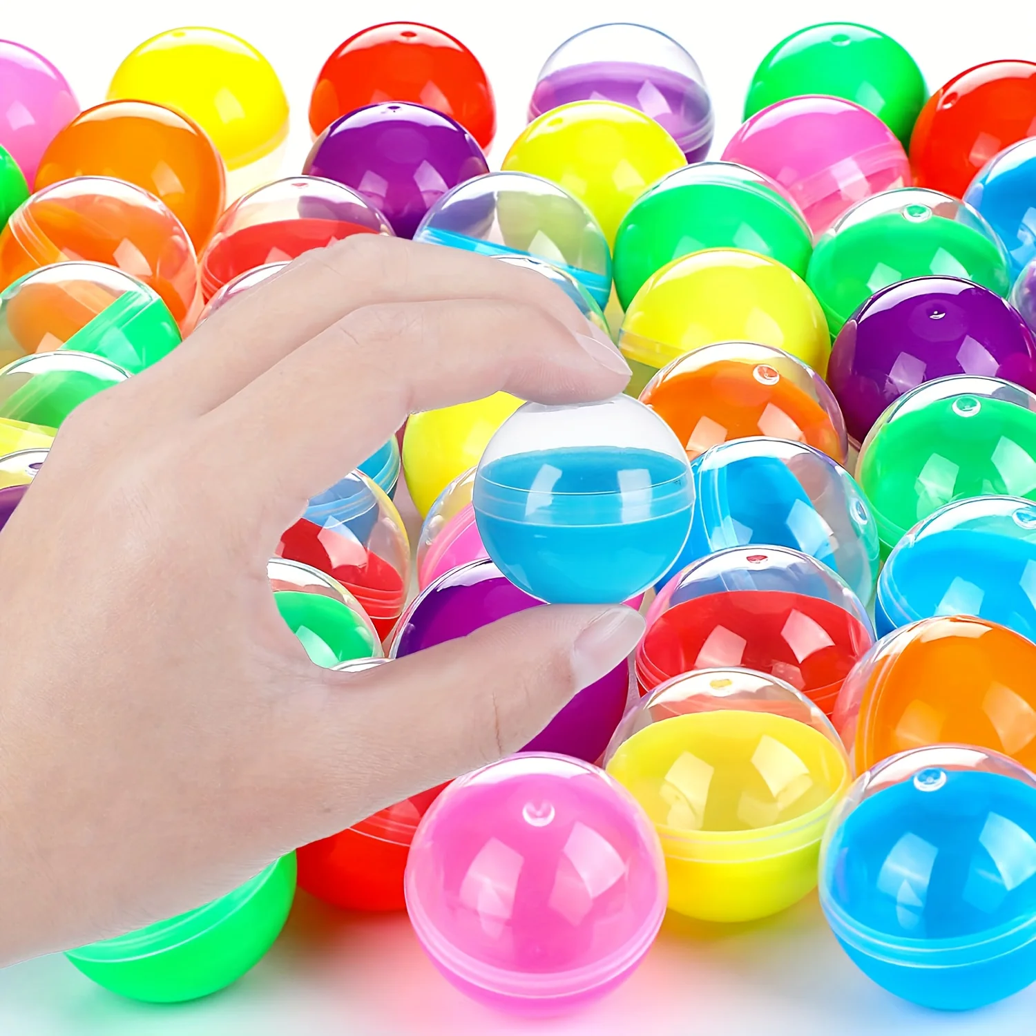 100pcs Empty Clear-Colored Round Capsules Plastic Capsule Dispenser Grab Balls Gumball Claw Machines Prizes Plastic Containers