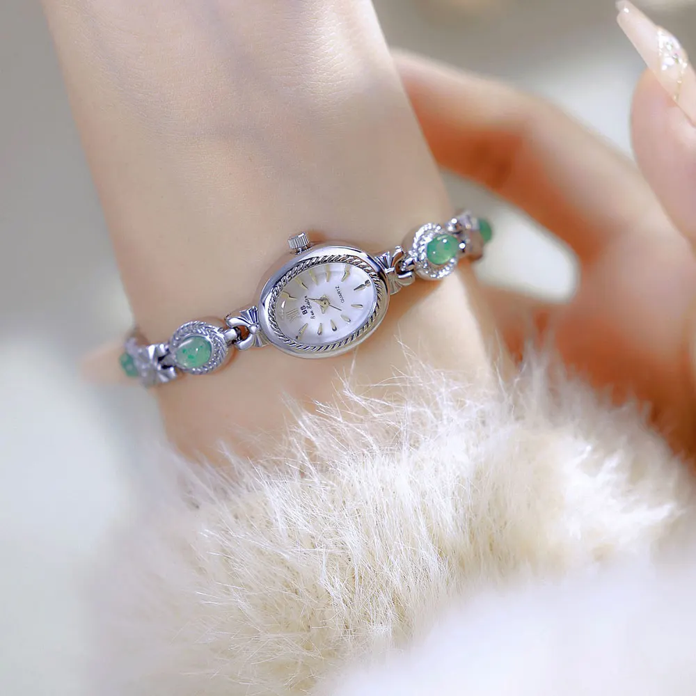 Elegant Women's Watch Jade Bracelet Small Clock Fashion Quartz Watches Luxury Golden Wristwatch Gifts For Women Original Brand