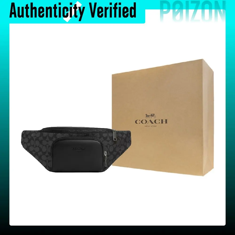COACH RACER Smooth Calfskin With Coated Canvas Fanny Pack Large Men's Charcoal Gray CT714-QBMI5