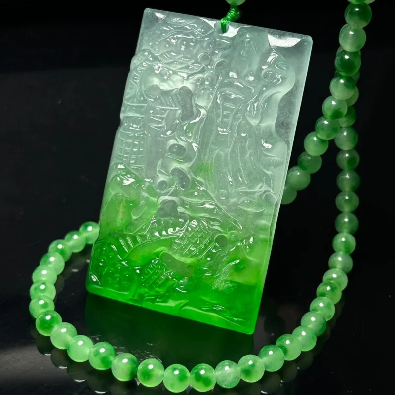 

Certified Nature high Ice Green jade Jadeite Carved Pendant&NecklacesDiemaster