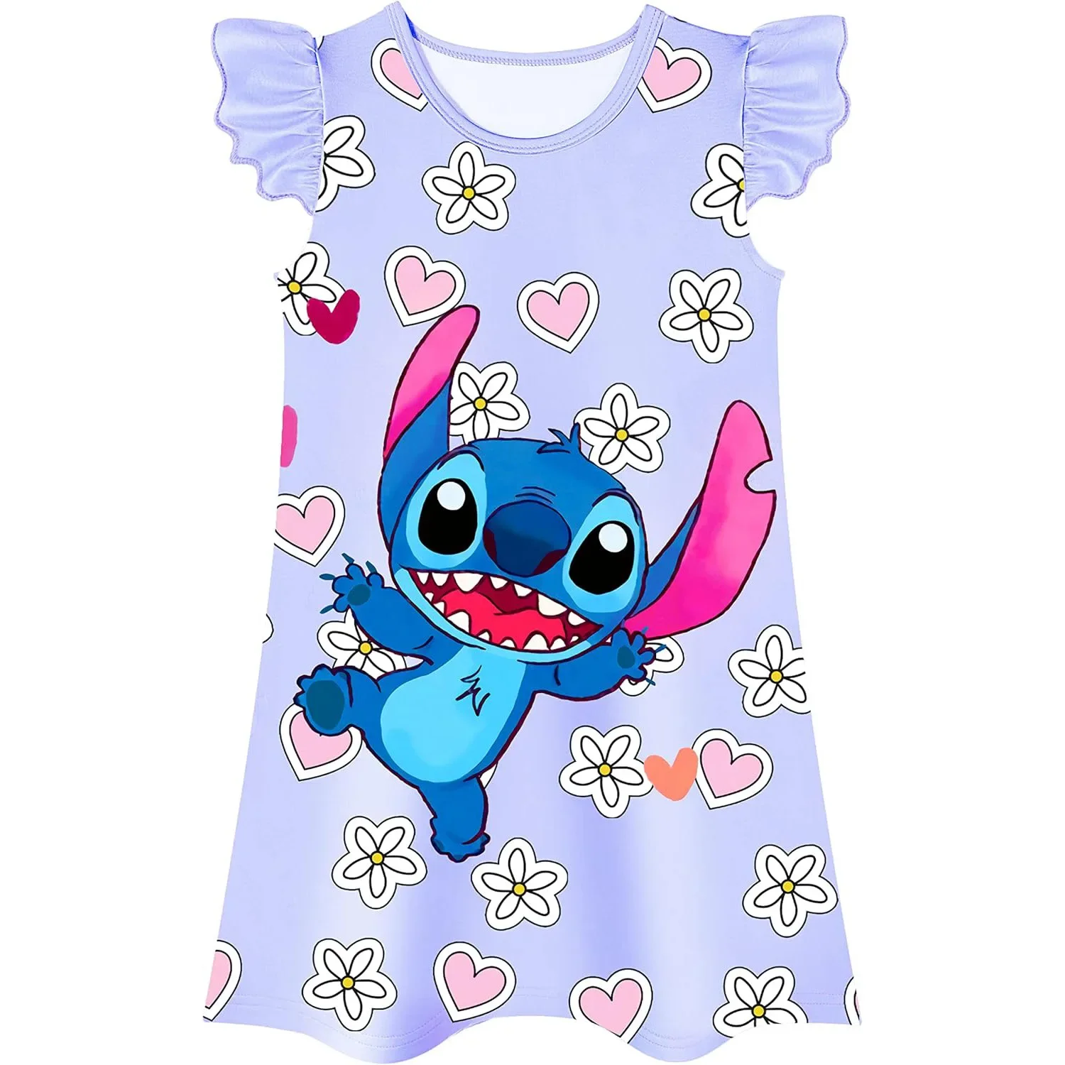 New Clothes Girl's Dress Cartoon Print Stitch Crashes Movie Star Baby Stitch Nightwear Princess Girl Cotton Children's Wear