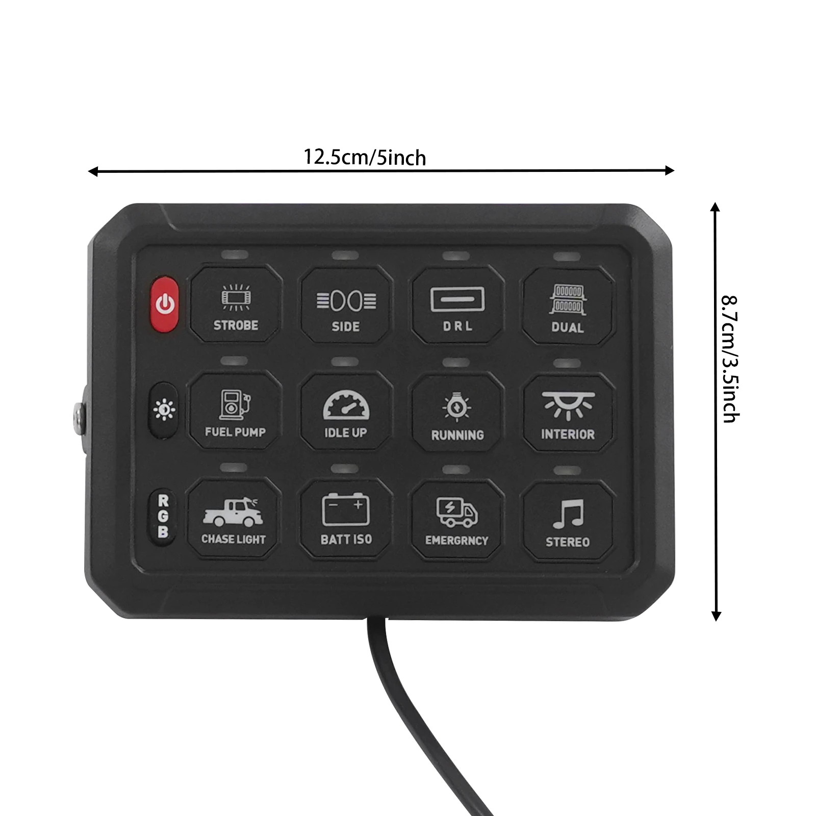 12-Gang RV Switch Panel for RV & Yacht, APP Control, RGB Lighting, Aluminum Alloy, Modern Black, DC12V-24V 80A, 12-Way