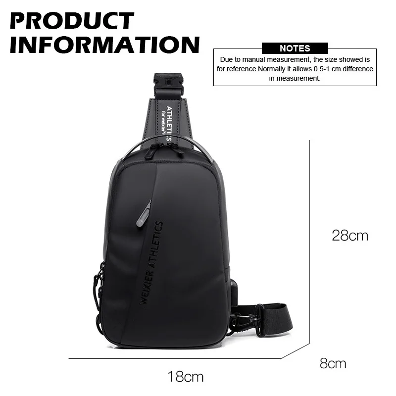 Durable Oxford Fabric Men's Sling Bag Stylish Motorcycle Crossbody Chest Pack with Phone Pocket, Zip Closure for Daily Commute