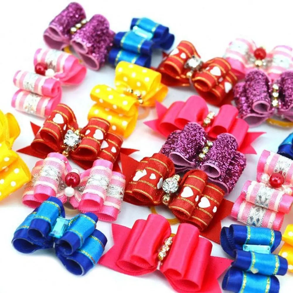 10Pcs/pack Hair Bows Handmade Hair Clips with Rubber Band Grooming Accessories Puppy Small Dogs Products