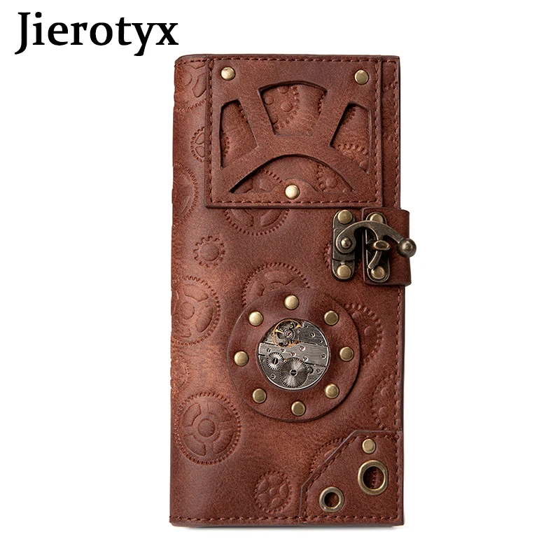 

JIEROTYX Brown Steampunk Wallets for Women RFID Blocking Clutch with Credit Card Holder Long Goth Wallet Purse Handbags