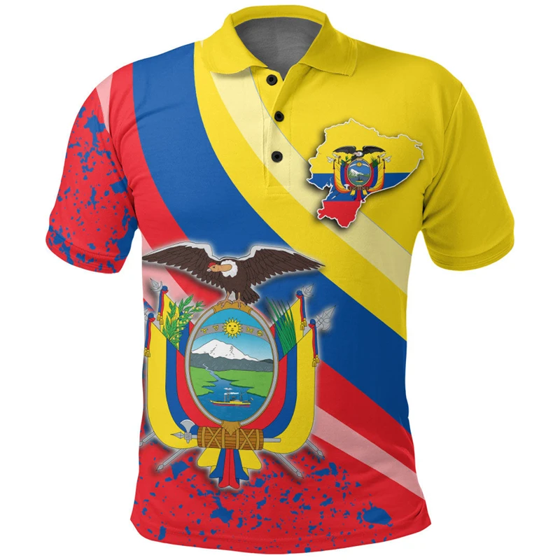 Ecuador Flag Map 3D Printed Polo Shirts For Men Clothes Ecuadorian Boy Short Sleeve Fashion Coat Of Arms POLO Shirt Jersey Tops #3