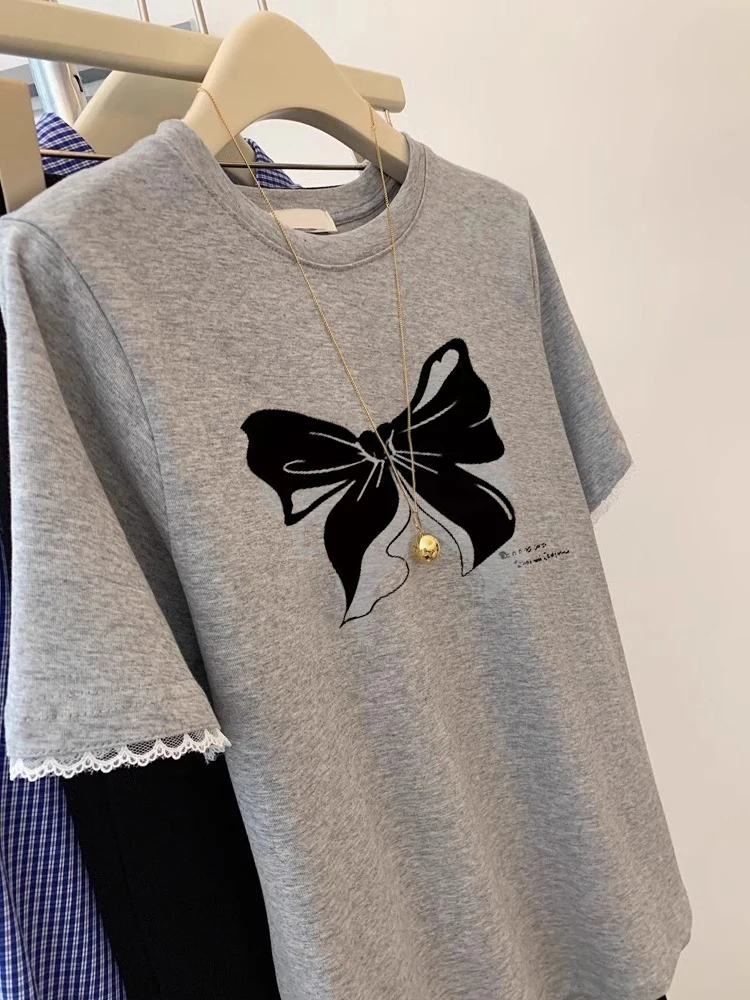 Camiseta retro coreana Sle Loose Fit ort Sve con estampado de nudos ex Summer Faion Casual Top para hombres y mujeres