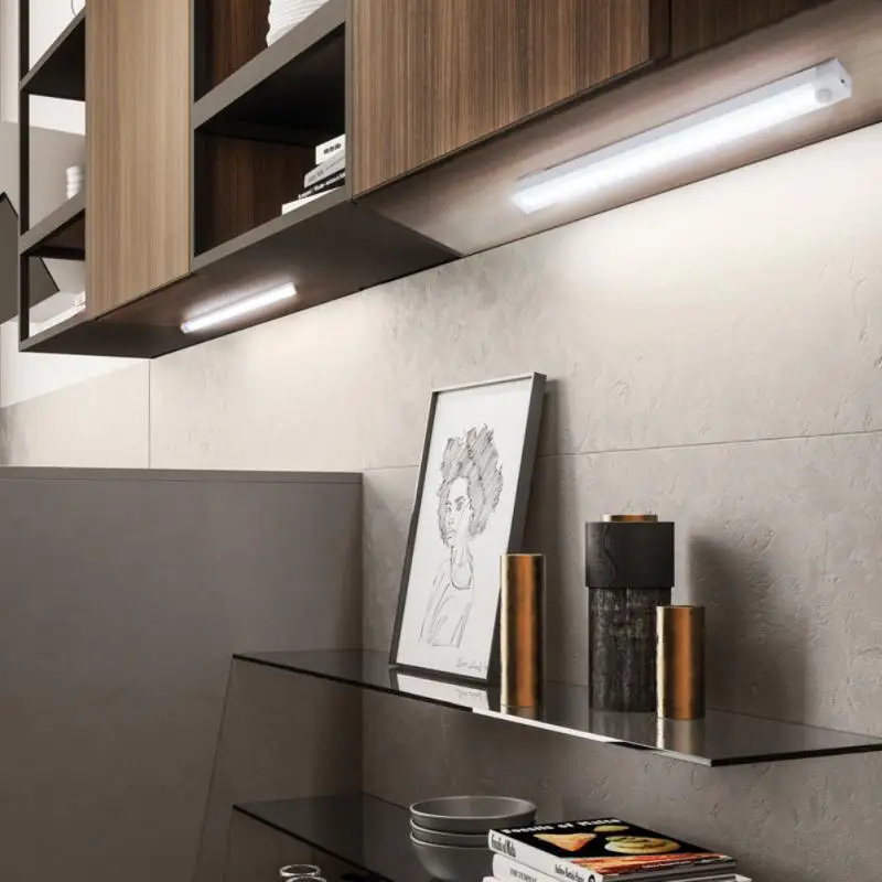 Luz noturna LED sem fio com sensor de movimento, USB recarregável, luz de emergência, gabinete, wardrobe lamp, sob retroiluminação, cozinha