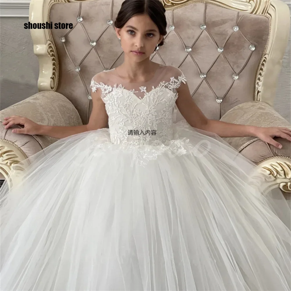 

Тюлевые пышные платья с цветочным узором для девочек на свадьбу, бальное платье принцессы с кружевной аппликацией, детские платья для первого причастия