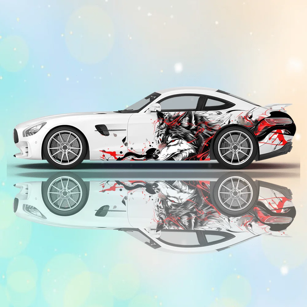 

Wolf Flame Line Colorful Car Vinyl Wraps Decal Self-adhesive PVC Sticker Suitable for Trucks SUV Decor Auto Accessories Gift