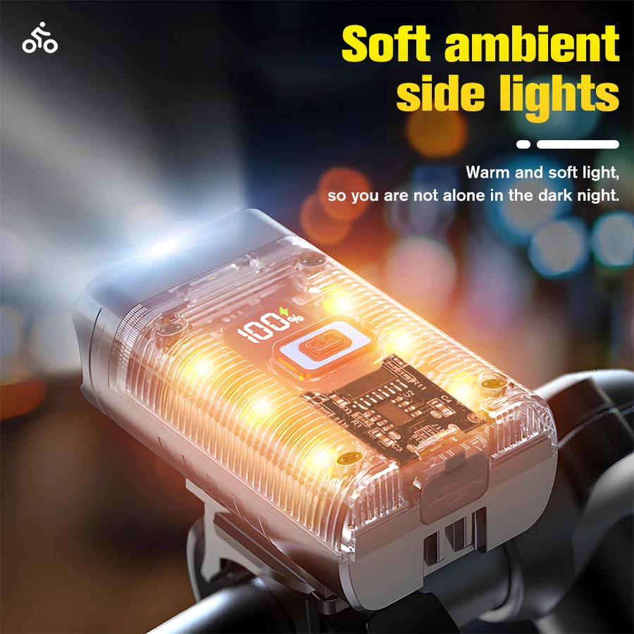 C2 LED Bicycle Front Lamp Rechargeable Bike Headlight Power Display Bicycle Flashlight 4 Modes Cycling Lights 360 Rotation Base