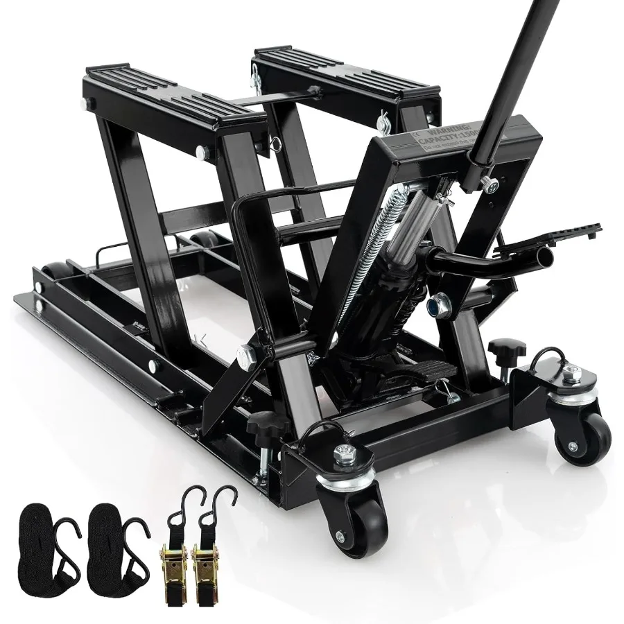 Goplus دراجة نارية رفع 1500 رطل مقص ATV الهيدروليكي جاك مع ألواح القدم مقبض طويل 2 أحزمة السقاطة 4 عجلات 4.7-15 رفع #1