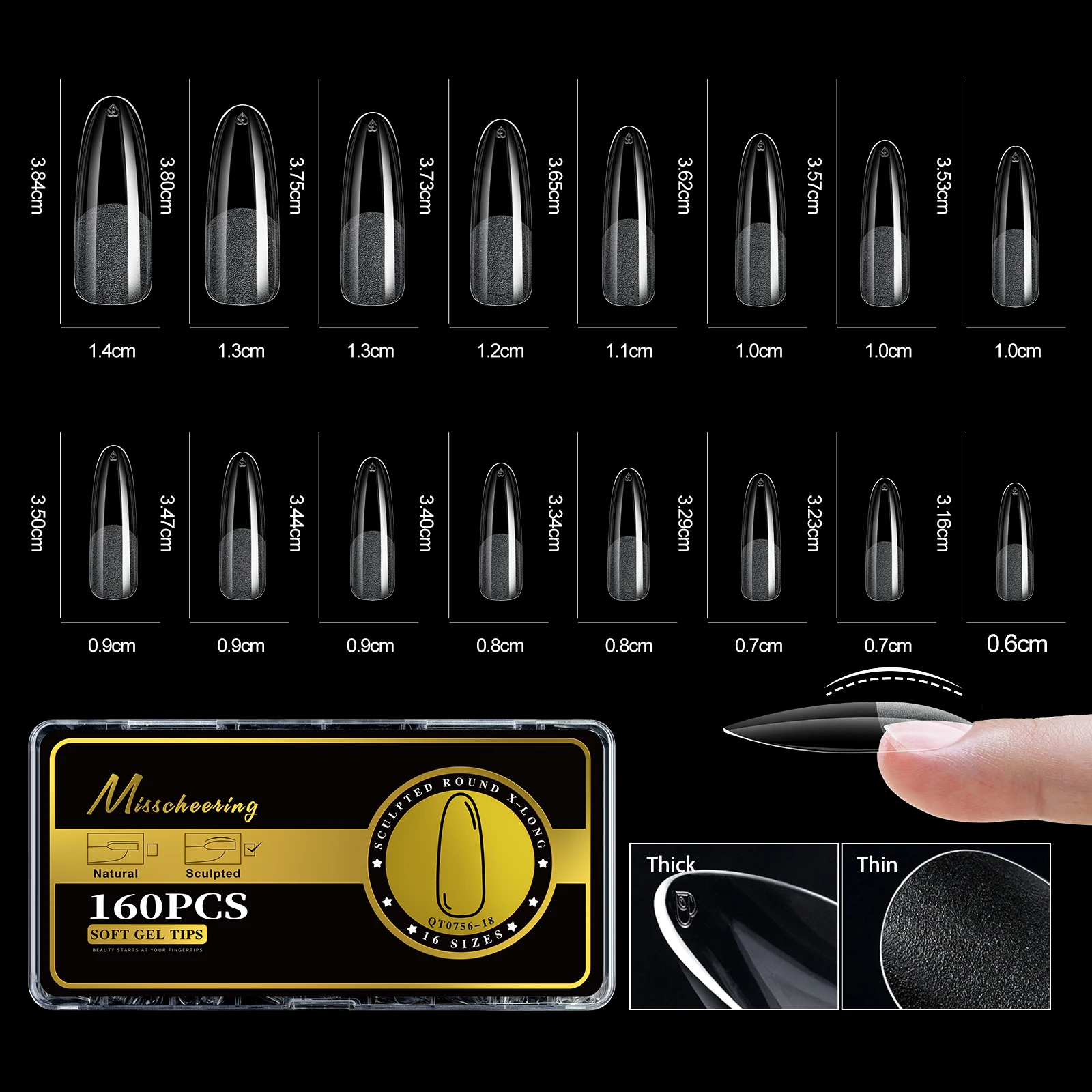 S-2XL Glänzende falsche Nagelspitzen, geformtes weiches Gel, Mandelsarg, Stiletto, vollständige Abdeckung, zum Aufdrücken der Nägel, künstliche DIY-Verlängerungsversorgung – Detail 23