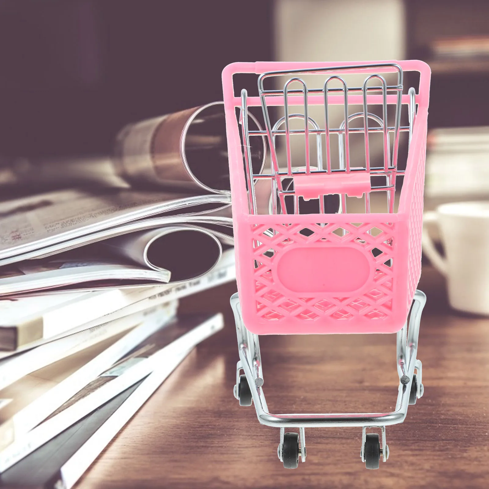 Mini carrito de compras para manualidades de Metal, cesta de almacenamiento de hierro, artesanía de hierro creativa, carrito de estilo supermercado, herramienta de empuje para cocina