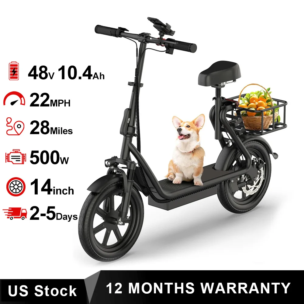 Bicicleta Eléctrica Nueva 2026 de 14 Pulgadas, Batería de 10.4AH, Alcance Máximo de 28 Millas, Velocidad Máxima de 22 MPH, Absorción de Impactos, Plegable, para Adultos