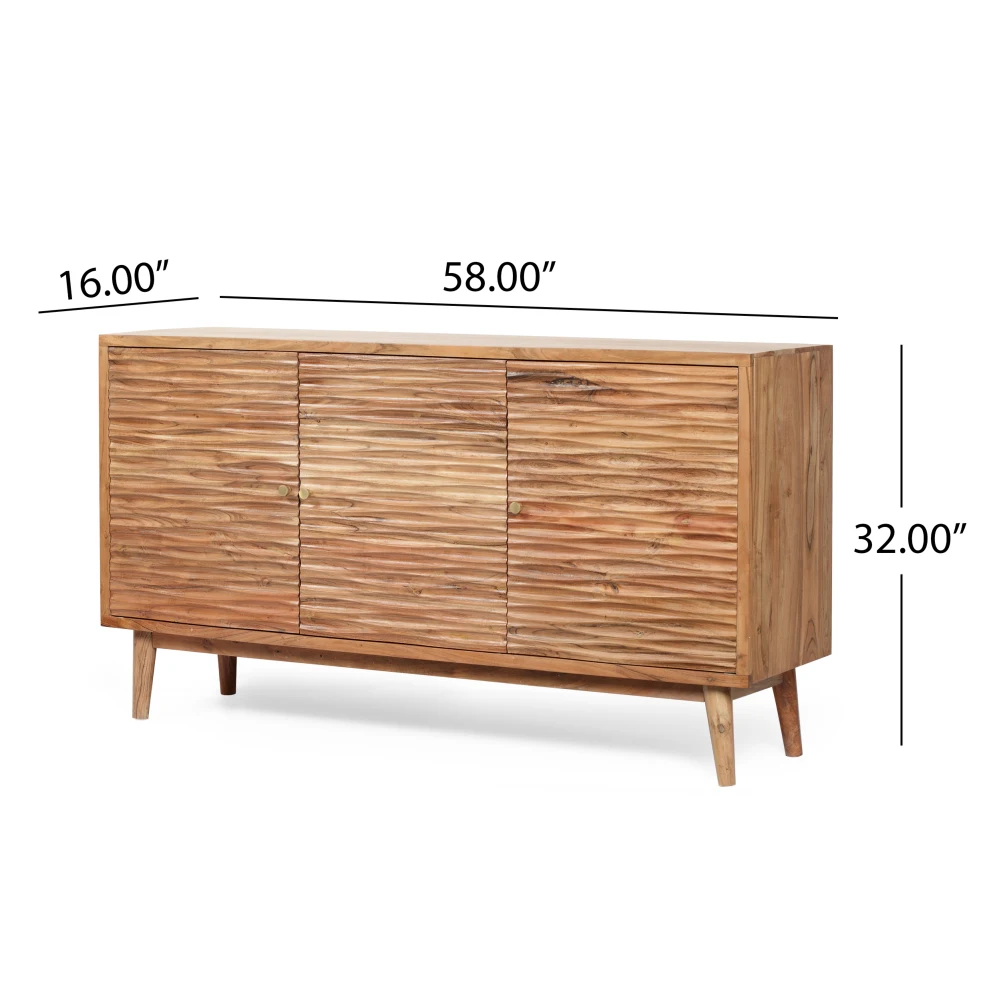 US STOCK Modern Sideboard Buffet Cabinet With Storage Carved Texture Wooden 3 Door Cupboard Sideboard For Kitchen Living Room