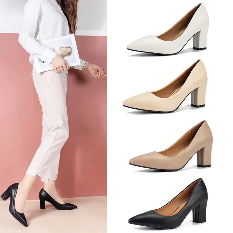 

Women High Heel Pumps Pointed Toe Shallow PU Mid-Heels Fashion Elegant Shoes Square Heel Platform Work Commute Shoes Pumps