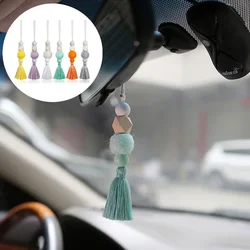 Carro Aromaterapia Pingente Pendurado Ornamentos, Perfume Difusor, Madeira Natural, Silicone Feltro Beads, Auto Decoração Interior, Borla