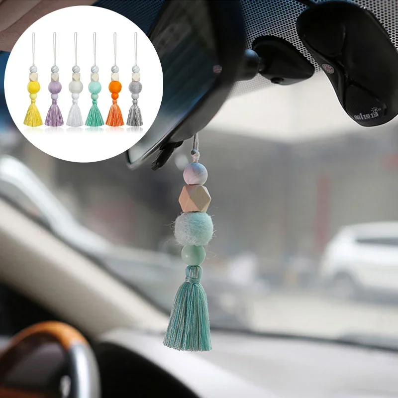 Perfume Diffuser Tassel Natural Wood Silicone Felt Beads Car Aromatherapy Pendant Hanging Ornaments Auto Interior Decoration