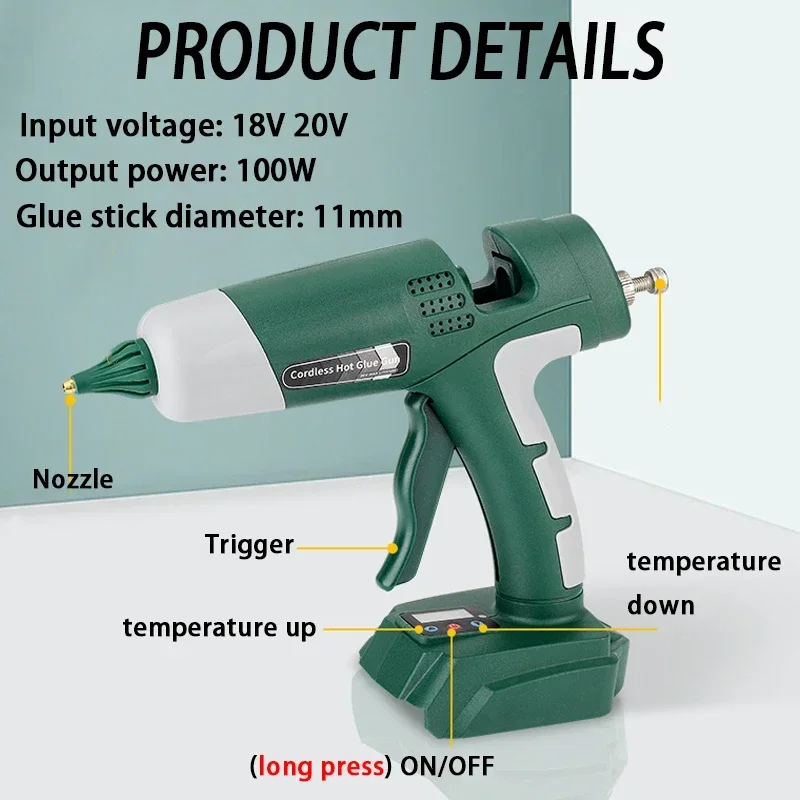 20V 100W Cordless Hot Melt Glue Gun Lithium Battery Charging Home DIY Repair Tool For Makita Dewalt Bosch Milwaukee 18V Battery