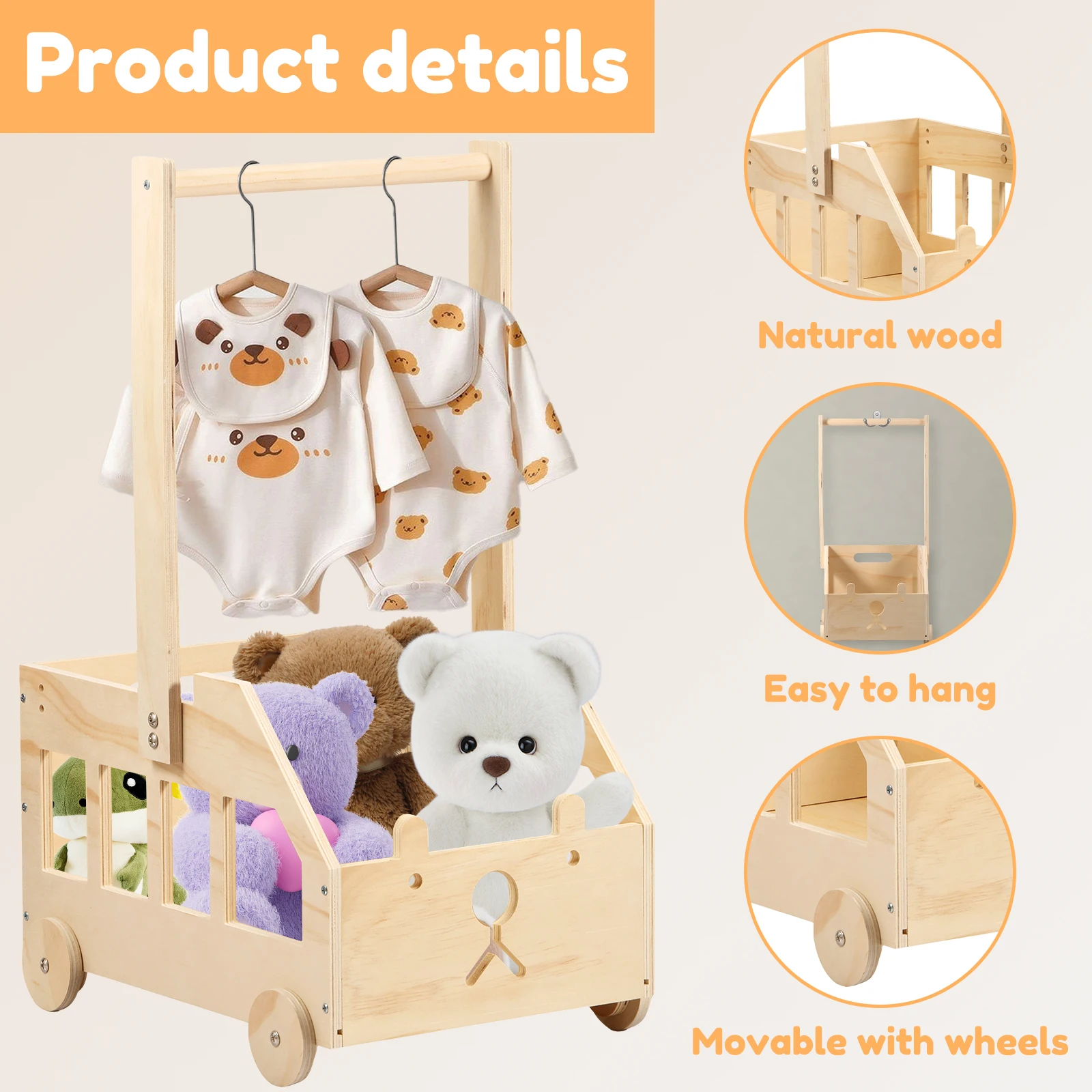 Wood Baby Shower Storage Basket Baby Basket with wheels Baby Shower Crate Closet Pretty Baby Shower Gifts Basket for Boys Girls