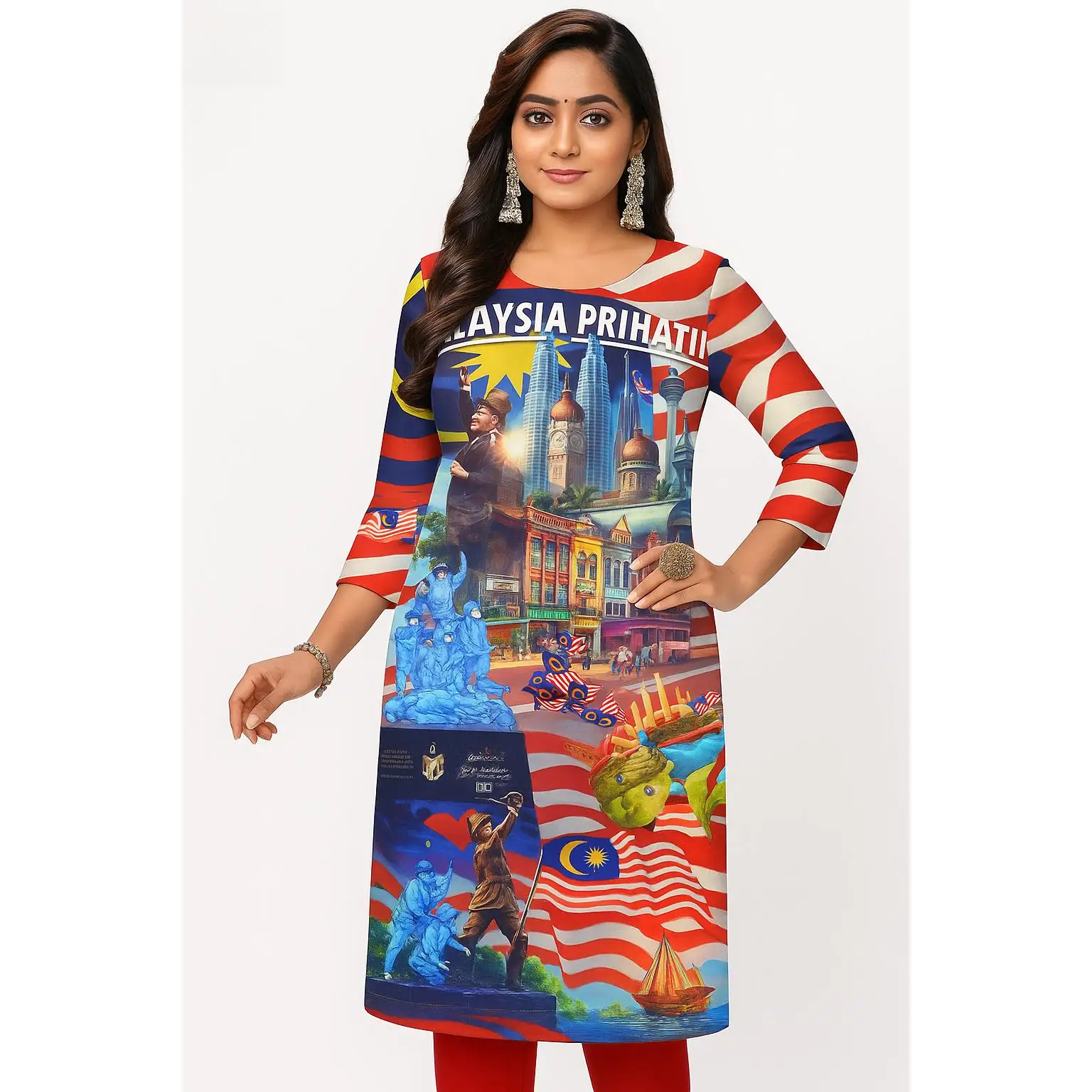 Kurt Abito comodo alla moda da donna Manica lunga Tubo dritto Casual Girocollo etnico Taglia regolare Nuovo abito