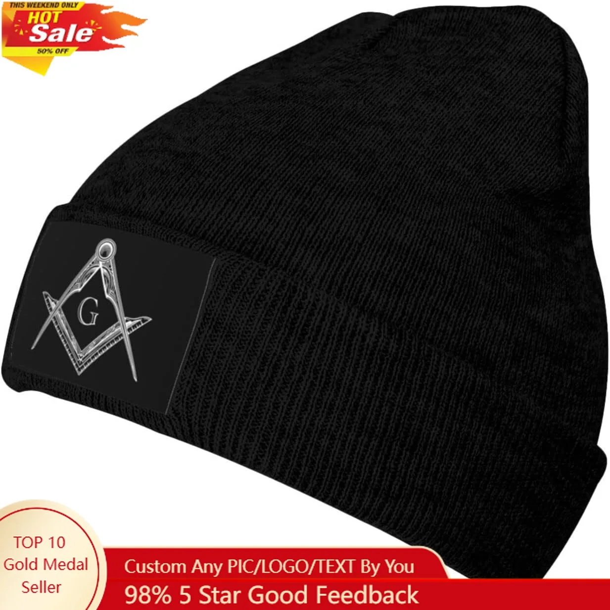 

Freemason Symbol Square Compass G Lodge Masonic Black Beanie Hat for Men Women Winter Warm Hats Knit Hats Skull Cap