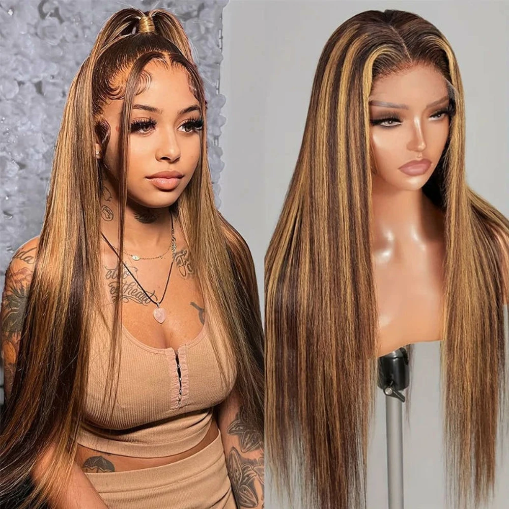 

Highlight Wig Straight Lace Front Human Hair Wigs 5x5 Lace ClosureWig 30 Inch Honey Blonde Bone Straight For Women 150% Density