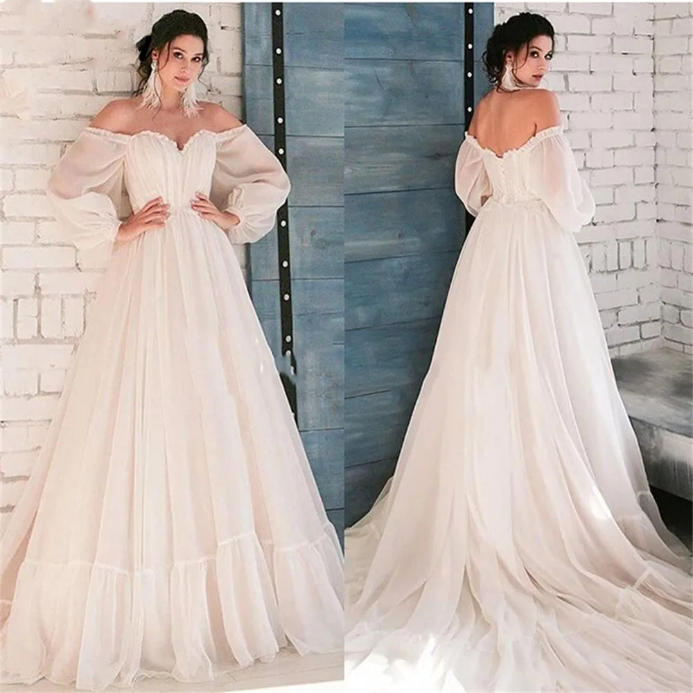 

Boho Ivory Wedding Dresses For Women A Line Ruffles Off The Shoulder Sweetheart Puff Sleeve Bride Gowns Plus Size Robe De Mariée