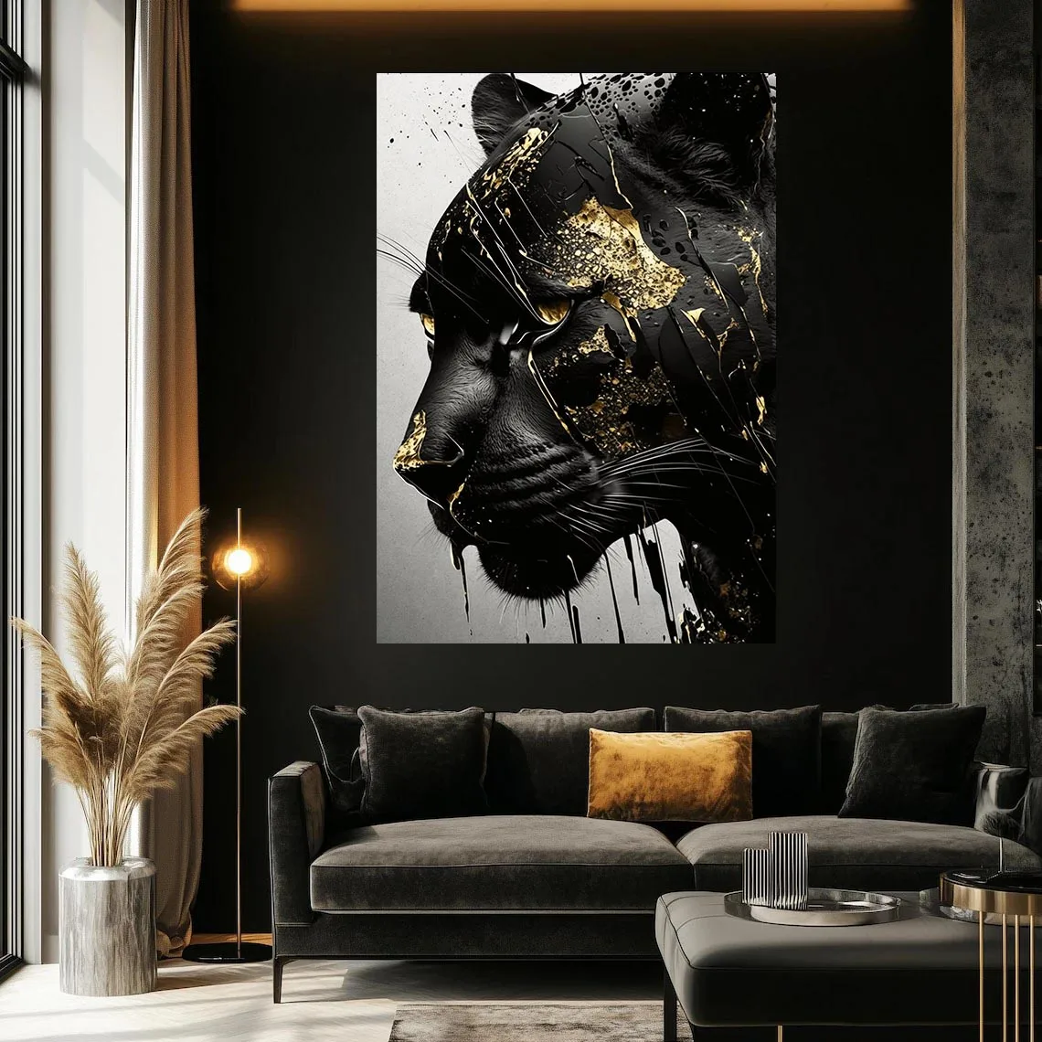 Black Panther Wall Art Canvas Print Luxury Black and Gold Animal Poster Modern Abstract Artwork