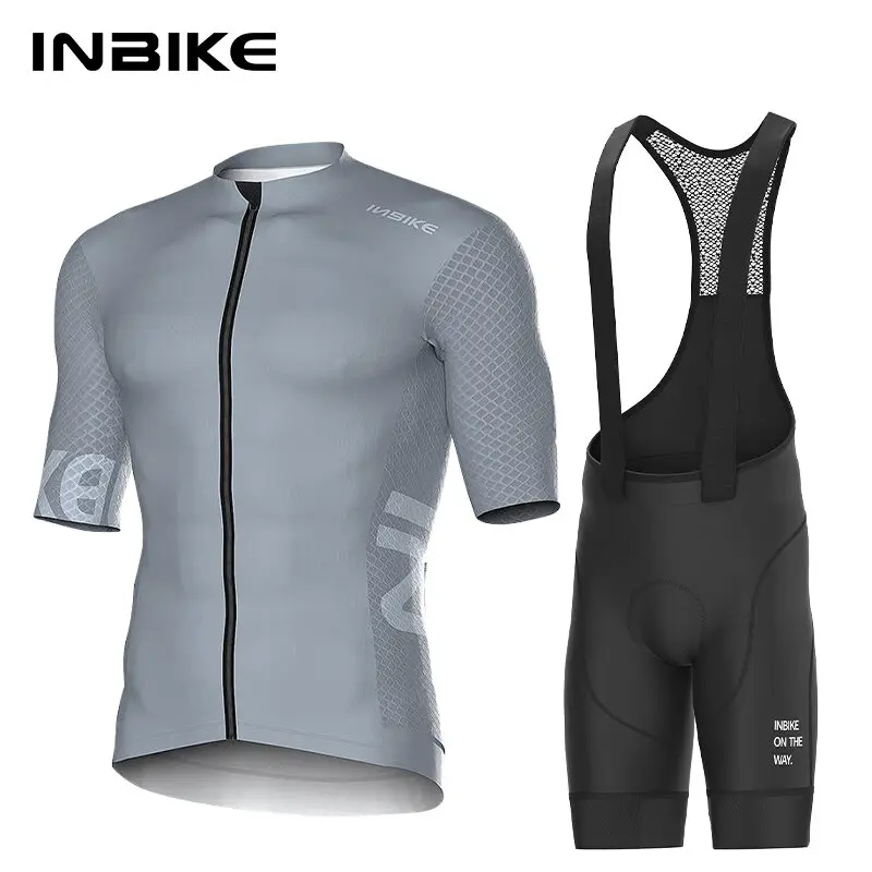 INBIKE Herren-Radtrikot, Rennrad-Shorts, Radfahren, kurzärmelig, durchgehender Reißverschluss, Trägerhose, atmungsaktiv, Sommer-Radtrikot-Set – Detail 21
