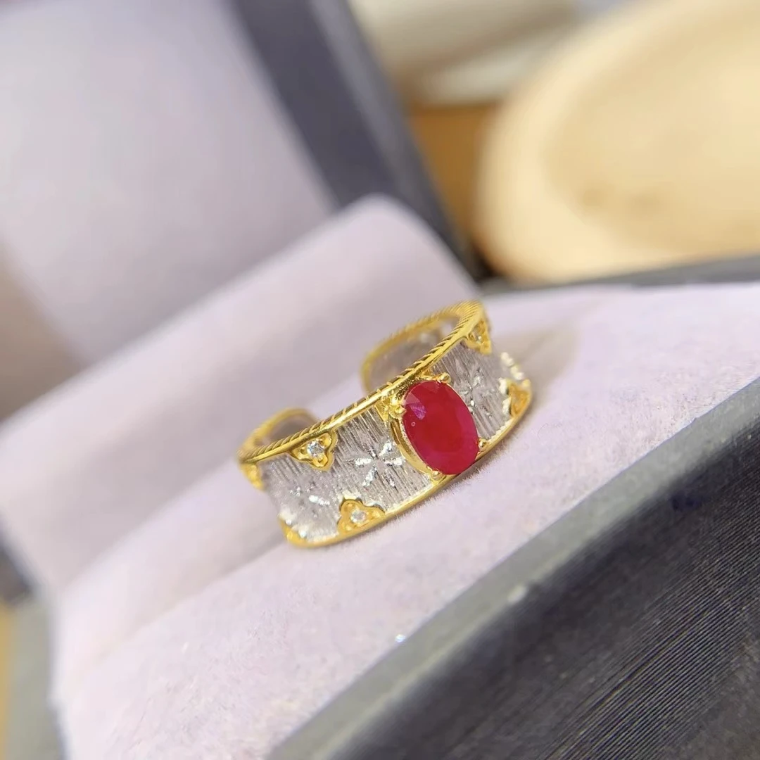 KJJEAXCMY Natural Ruby Ring S925 silver , electroplated locking color process, high clarity Full of luster Support testing