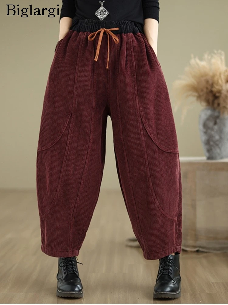 

Oversized Corduroy Autumn Winter Elastic High Waist Harem Pant Women Casual Modis Ladies Trousers Pleated Loose Woman Harem Pant