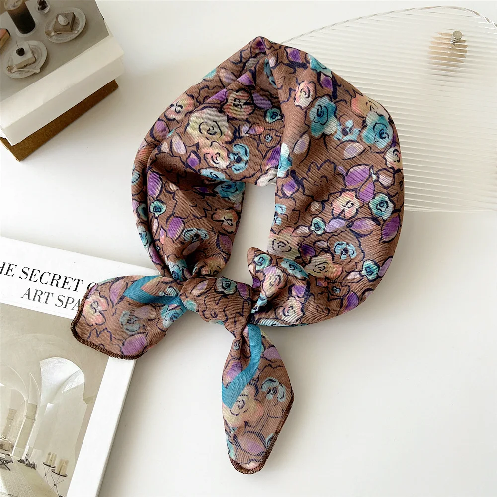 55cm dziewczęcy lniany bawełniany wiosenny letni kwadratowy szalik dla kobiet koreański szykowny pałąk moda dekoracyjna opaska do włosów kwiatowy szalik na szyję