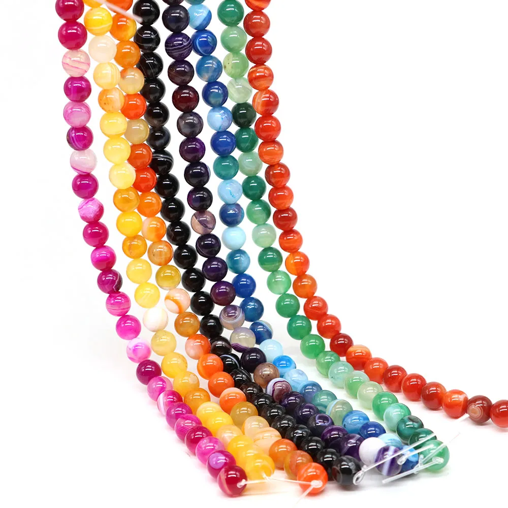 الحجر الطبيعي متعدد الألوان مخطط العقيق الخرز 4/6/8/10 مللي متر الجولة فضفاض الجزع حبة لصنع المجوهرات سوار ذاتي الصنع إكسسوارات #3