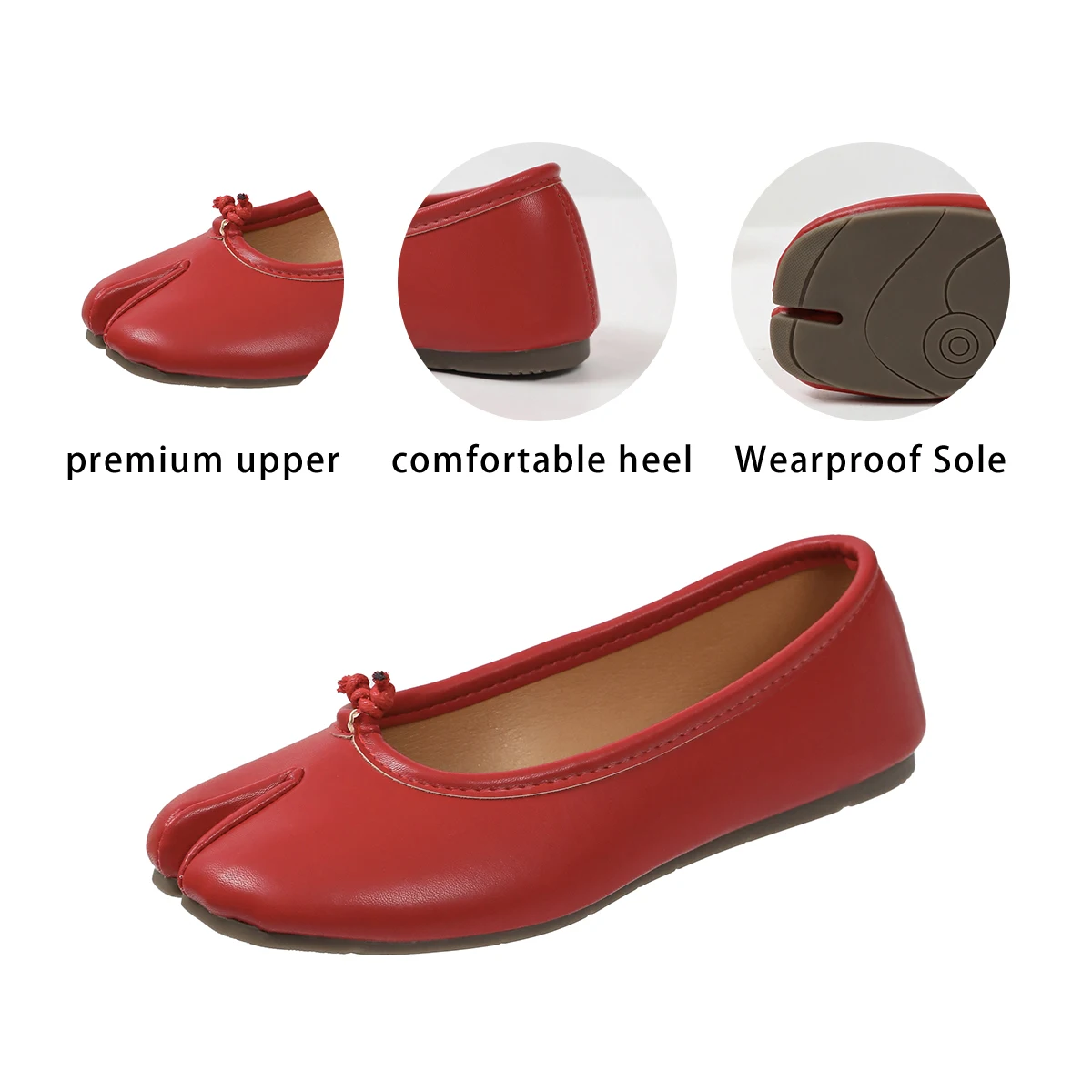 Brandneue Damen-Slipper mit geteiltem Zehenbereich, Tabi-Flats, aus weichem Leder, zum einfachen Anziehen, Ballerinas, bequem, für den Alltag, lässig, Loafer, Übergröße 43 – Detail 24