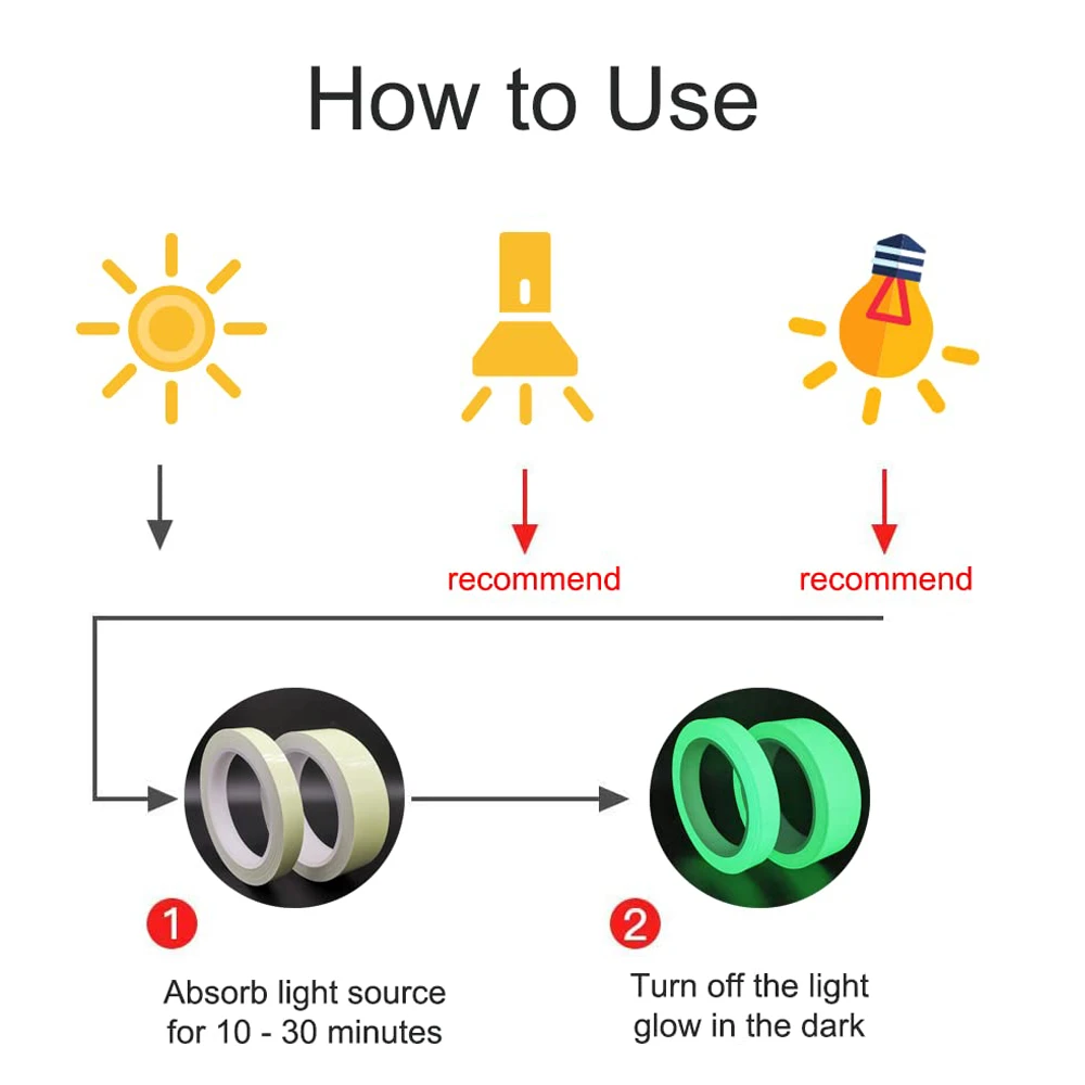 สติกเกอร์เตือนความปลอดภัยมีกาวในตัวกันน้ำเรืองแสงในที่มืดเทปเรืองแสงสำหรับตกแต่งกลางคืน