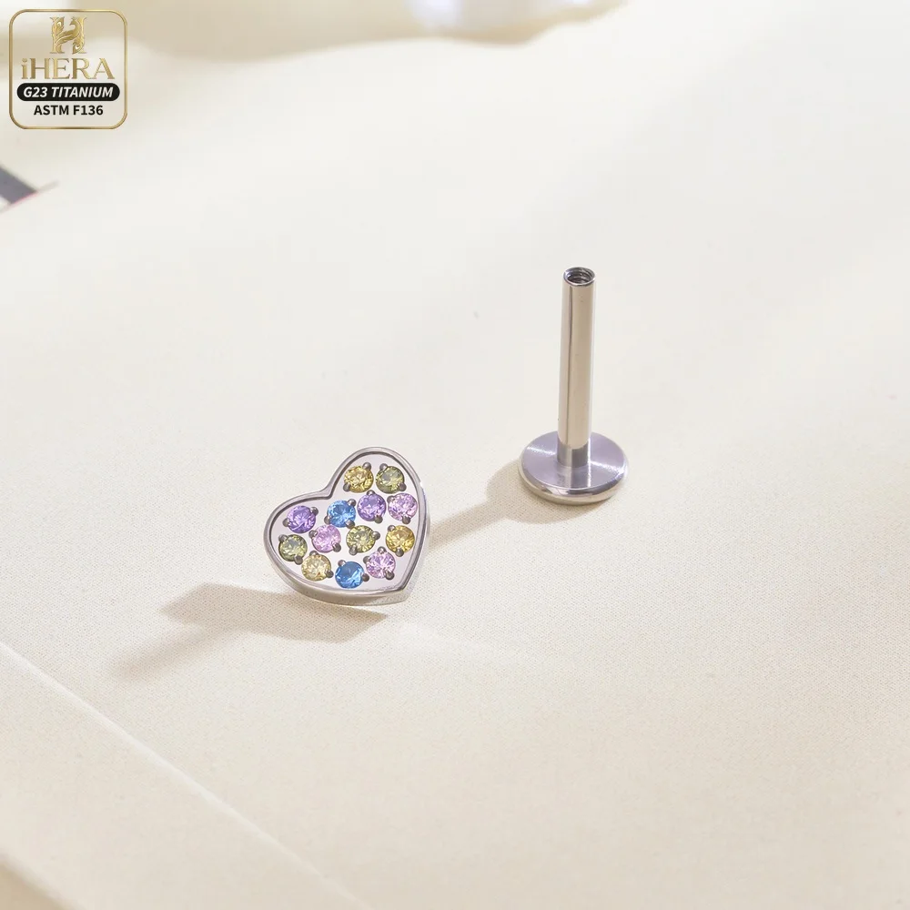 Gewindeter F136 Titan Doppelherz-Edelstein-Labret-Stud für Lippenpiercing, Ohrring, Knorpel, Tragus, Lobe, Helix, Körperschmuck, Bulk Barbells – Detail 15