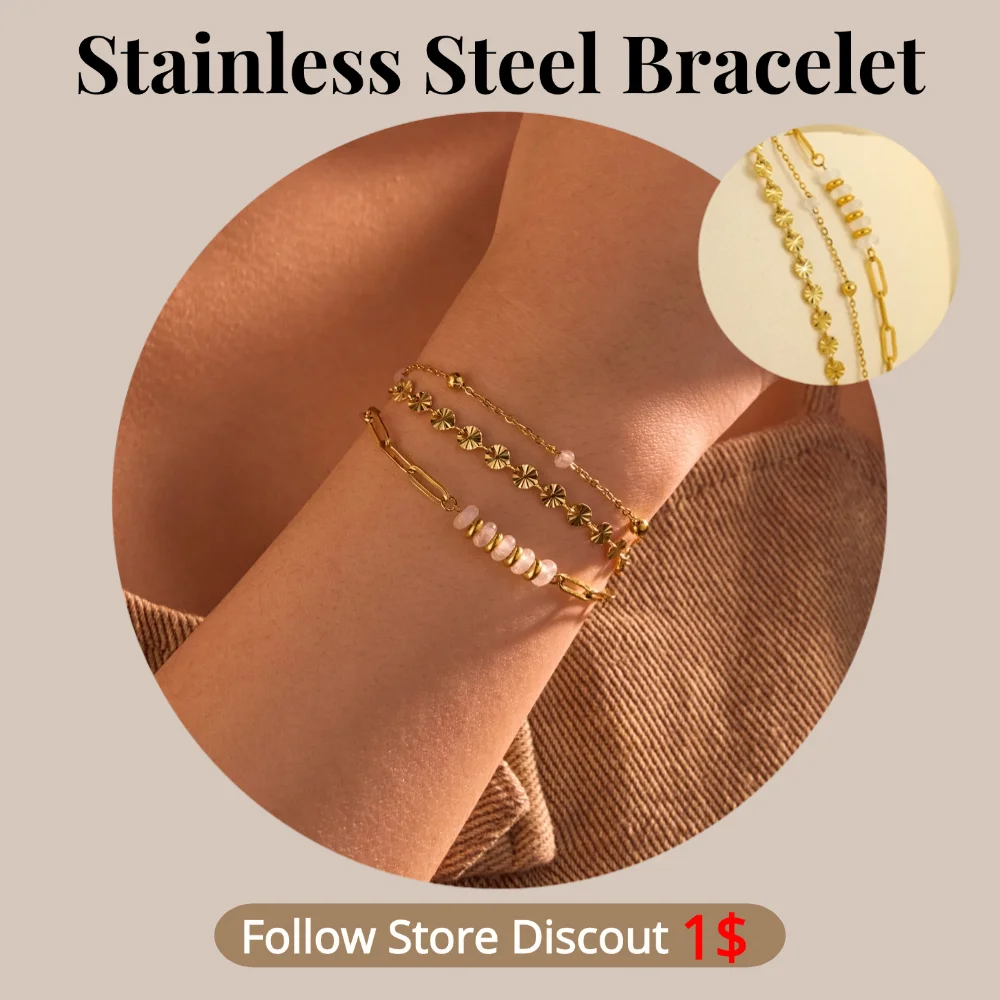 Stainless Steel 3-layer Stackable Bracelet Plated 18k Gold Non Tarnish Waterproof Trendy Fashion Jewelry Bracelet For Women Gift