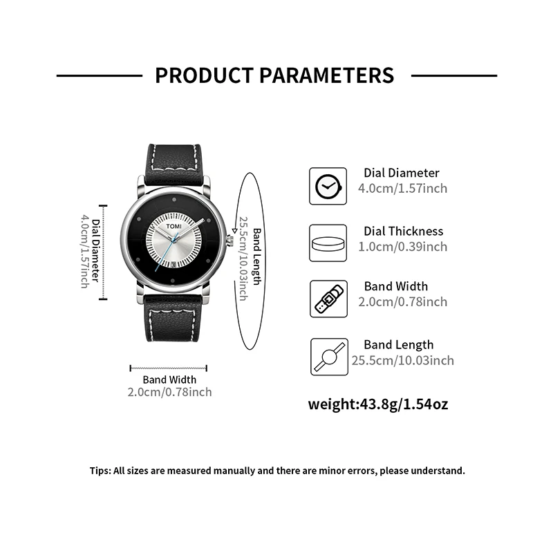 ساعة تومي-بسيطة للرجال من الجلد الأسود كوارتز ، أزياء الأعمال الفاخرة