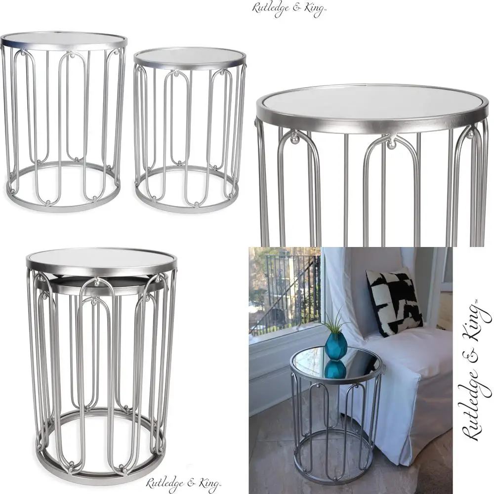 طاولات مستديرة متداخلة باللون الفضي مع قمصان مرآة من Rutledge & King