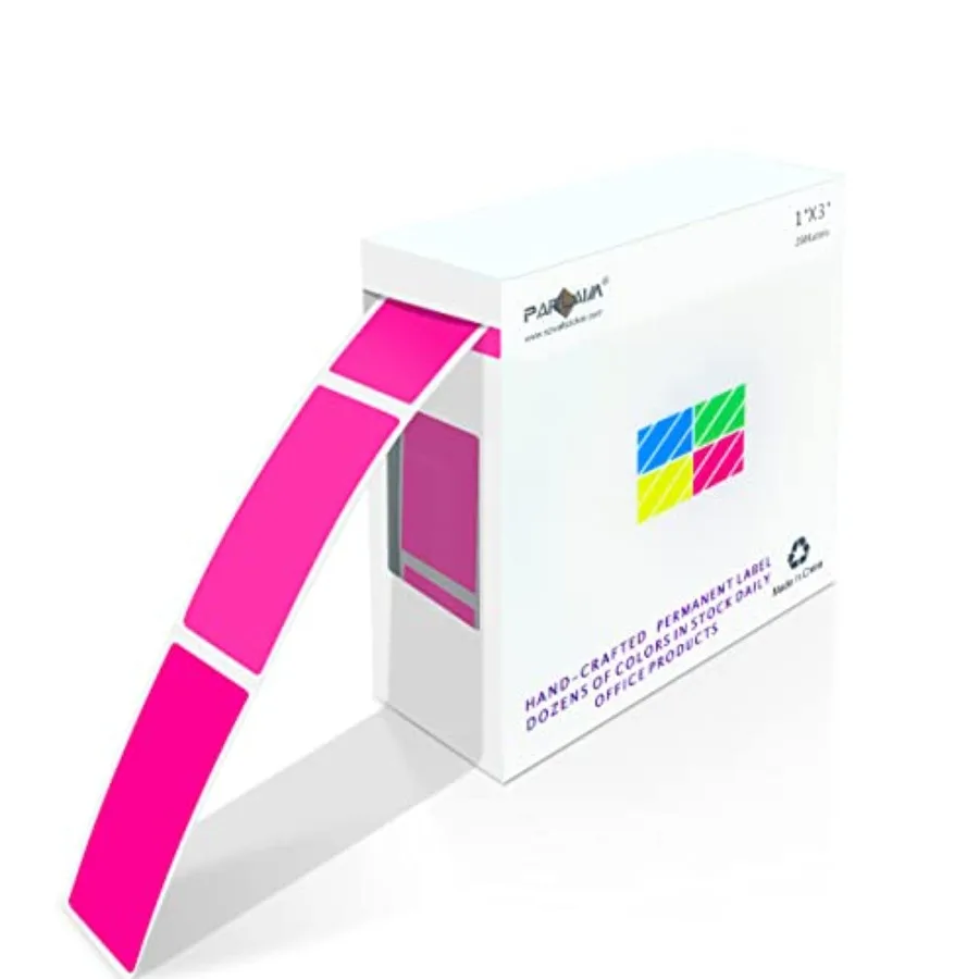 

Square Color Coding Labels 3 x 1 inch Rectangle Fluorescent Pink Color File Folder Stickers 250 Pack Per Roll in Dispenser Box