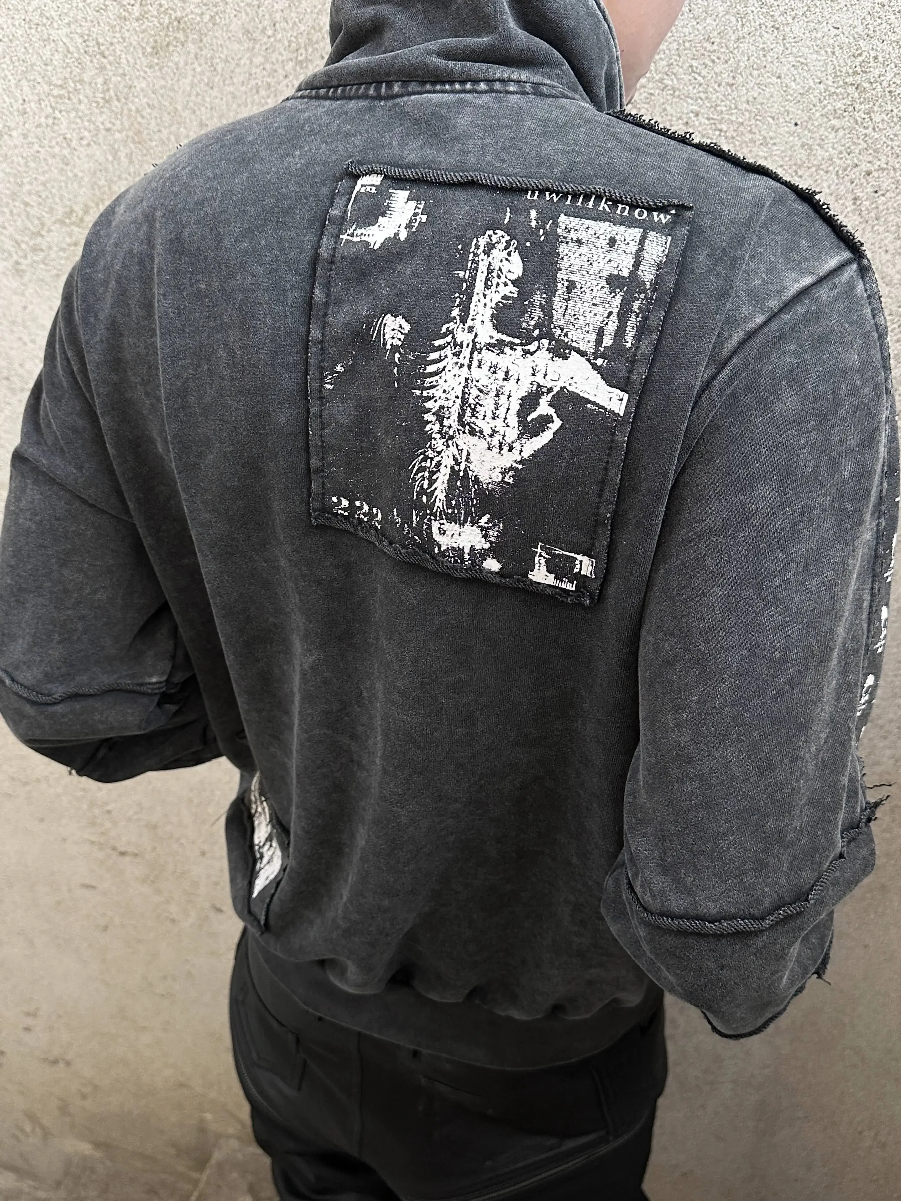 Men's Punk Heavy Washed Vintage Printed Patchwork Subculture Silhouette Sweatshirt