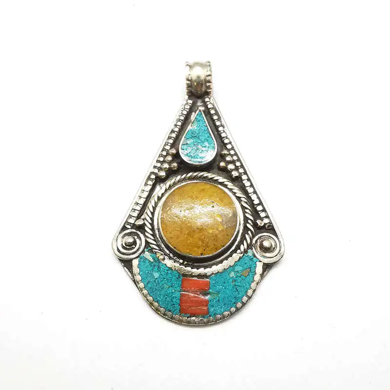 TBP720 Tibetan Jewelry Copper Inlaid Colorful Stone Big Pendant Multi Desings