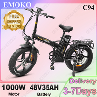 C94 Ebike 1000W Motor 48V35AH Large-capacity Battery Foldable E-Bicycle Adult 20*4 Fat Tire 7 Speed All-terrain Electric Bike