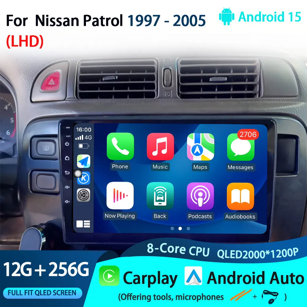

9 "NO 2 Din Android 15 автомобильный радиоприемник мультимедийный плеер для Nissan Patrol 1997-2005 стерео CarPlay беспроводной GPS головное устройство