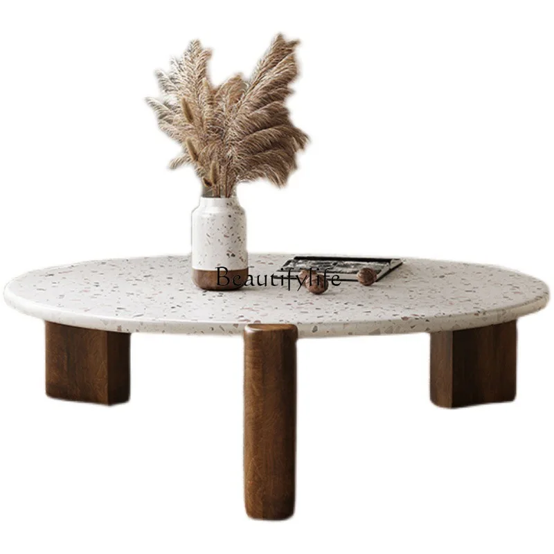 Nordic minimalist solid wood coffee table modern minimalist living room terrazzo round tea table