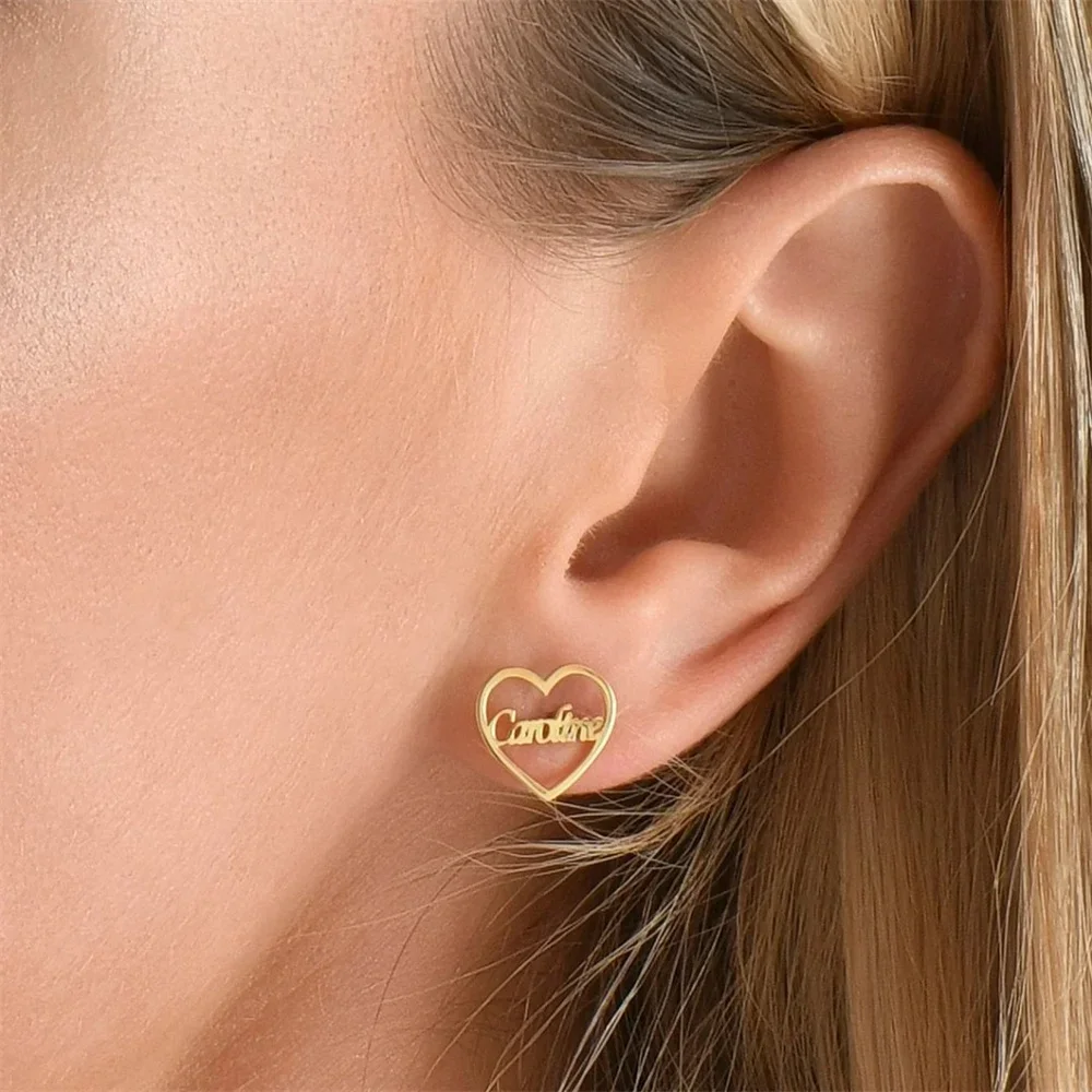 

Custom Name Earrings for Women Stainless Steel Heart Shaped Ear Studs Letter Earrings Girl Fashion Personalize Customize Jewelry