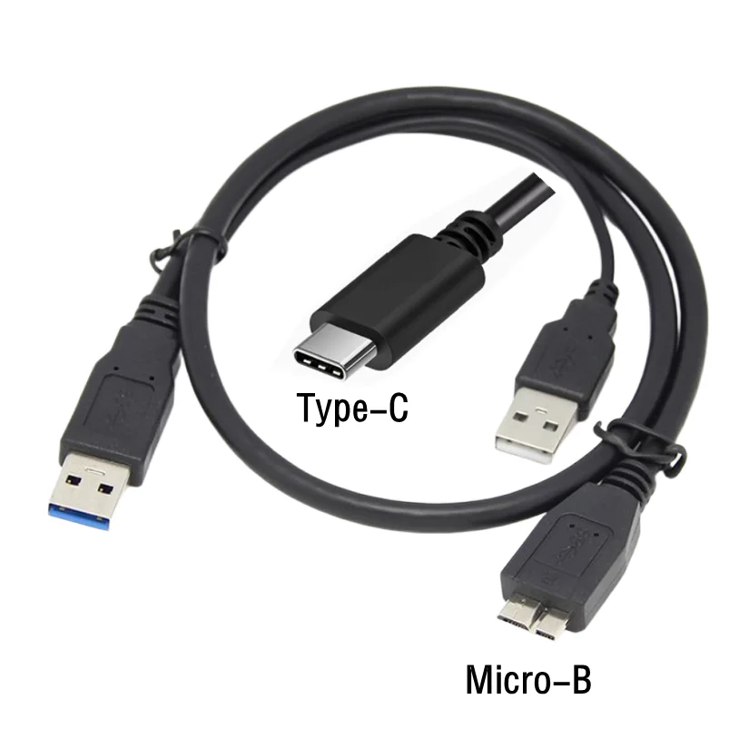 Micro B USB3.0 Type-c External Hard Drive Cable With dual USB Power Supply For WD Passport Seagate Samsung M3 Toshiba SONY ADATA